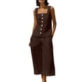 thumbnail image 2 of Karymi Blouses for Women Dressy Casual 2-Piece Outfit, Square Neck Sleeveless Button Front Tank Top + Elastic Waist Wide Leg Capri Pants, Summer Vacation Set Womens Tops, 2 of 6