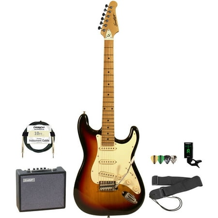 Left Handed Guitar Nut - Sawtooth ET Series Left-Handed Electric Guitar with Sawtooth 10 Watt Amp and ChromaCast Accessory Bundle, Candy Apple Red with Pearl White Pickguard