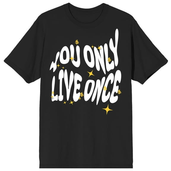 Bioworld You Only Live Once Wavy Text T-Shirt on Black Short Sleeve Adult T-Shirt-XS