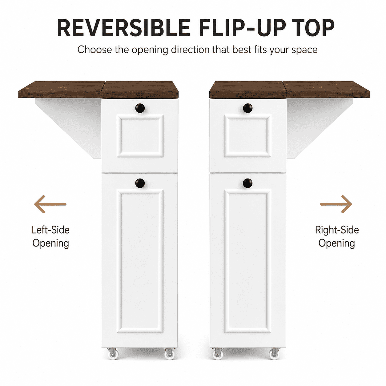 Slim Bathroom Storage Cabinet 32.28 Inch, Flip-Top Rolling Organizer with Wheels for Small Spaces, Narrow Side Cabinet for Bathroom and Laundry, White