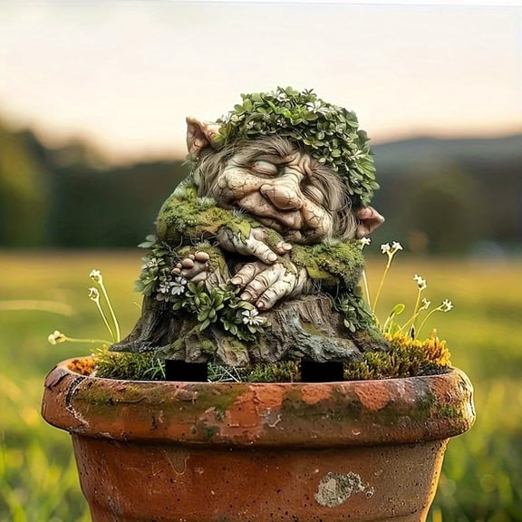 Fairy Garden Troll Stake, Acrylic 2D Flat Elf Statue Ornament, Outdoor Indoor Yard Lawn Pot Plant Decor 9.4*11.8in