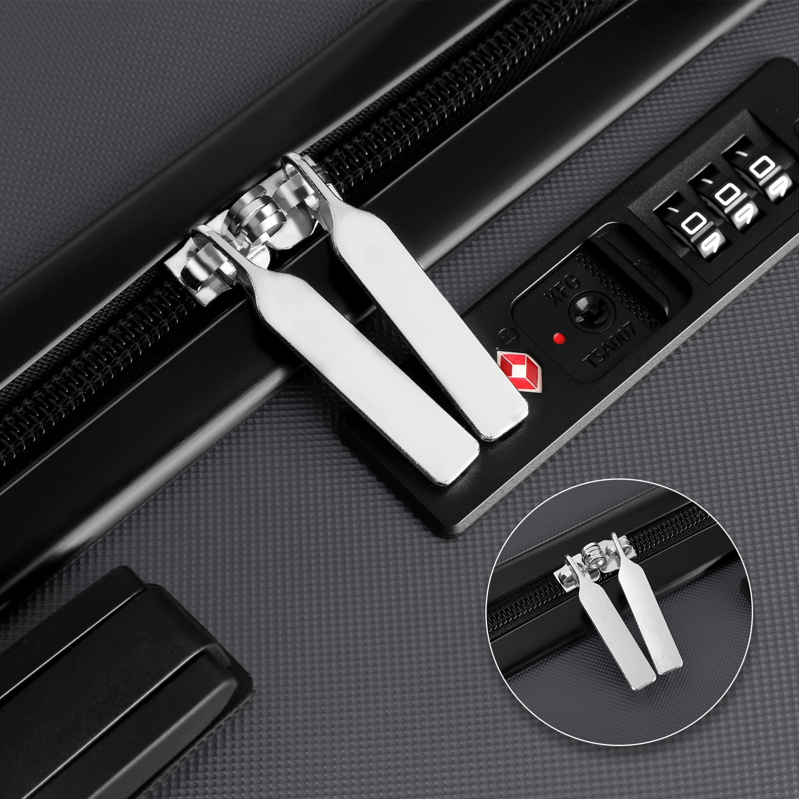 Hikolayae TSA Lock 3 Piece Luggage Sets Hardside Spinner in Charcoal