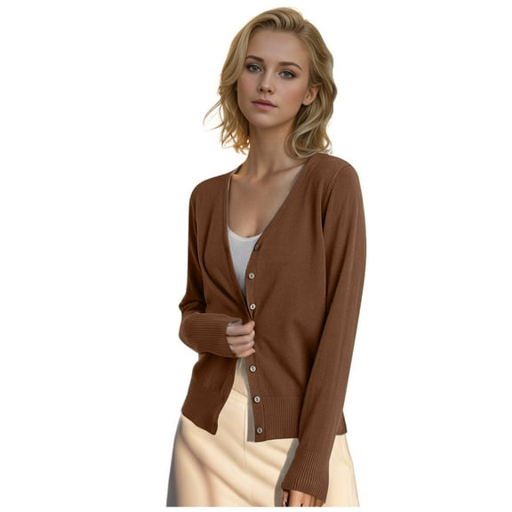 RUTAYY Women's Knitted Cardigan Long Sleeve Solid Collar Autumn Winter Button Sweater Outerwear Stylish Versatile Tops
