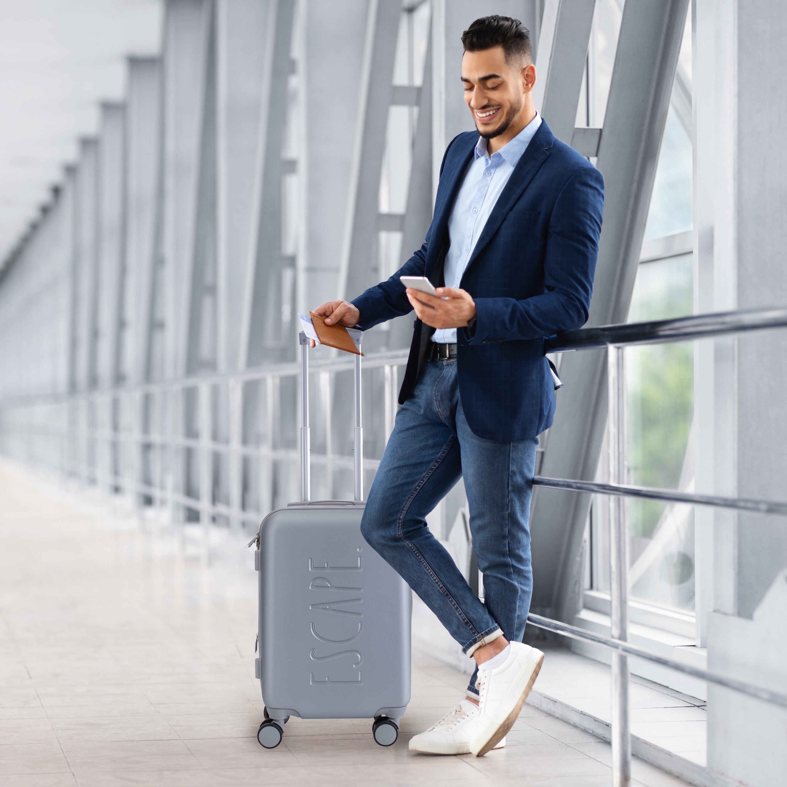 Rae Dunn 3 Piece Debossed Expandable Rolling Luggage Set in Grey