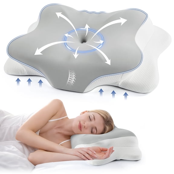 MOONORAH Cervical Neck Pillow, Ergonomic Memory Foam Bed Pillows for Neck Pain Relief with Cooling Pillowcase, Orthopedic Contour Neck Support Pillow for Side Back Stomach Sleepers, Gray