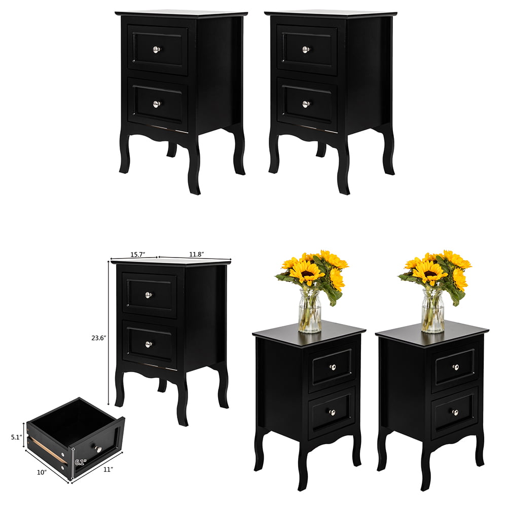 Details about   Black End Table Nightstand Bedside Side Storage Shelves Small Unit Easy Assembly 