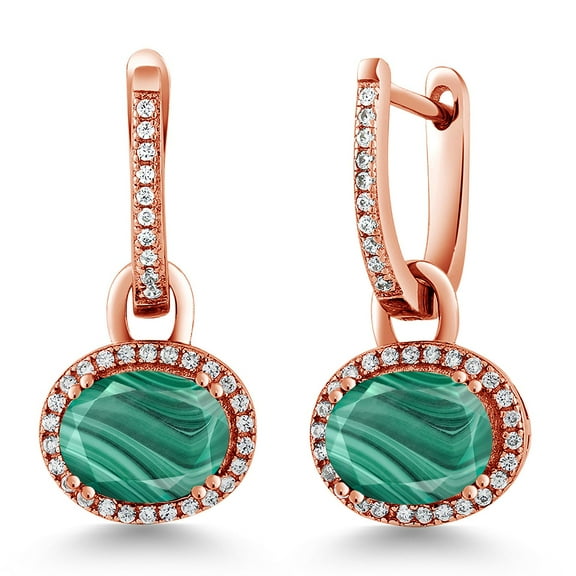 Gem Stone King 5.84 Ct Oval Green Malachite 18K Rose Gold Plated Silver Earrings