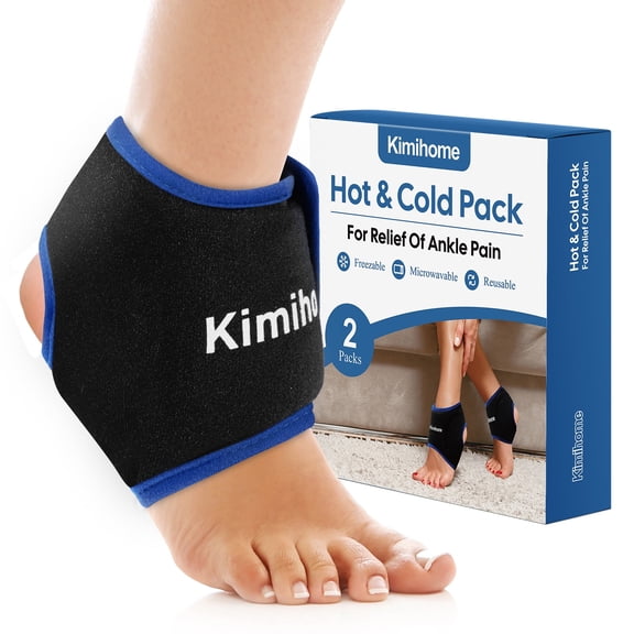 Kimihome Ankle Ice Pack Wrap - 2-Piece Set of Ice Packs for Injuries Reusable, Self-regulating Pressure, Pain Relife, Plantar Fasciitis Relief, Hot Cold Compress Therapy for Swellin(FSA HSA Eligible)