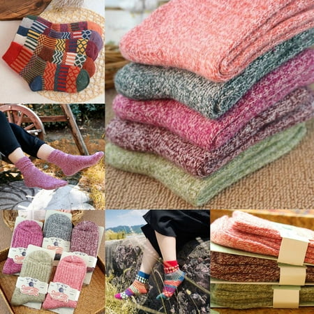 - 5 Pairs Womens Wool Cashmere Thick Sock Lady Soft Casual Winter Socks Xmas