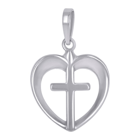 925 Sterling Silver Womens Religious Faith Cross Love Heart Charm Pendant Necklace 25.1x16.4mm Wide Pendant for Women