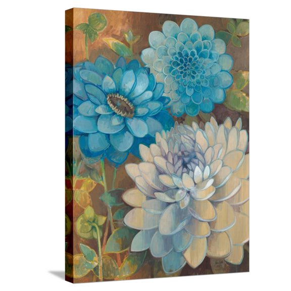 Art.com Pretty Blue Dahlias 1 Stretched Canvas Print Wall Art by Vera Hills, 18" x 24"