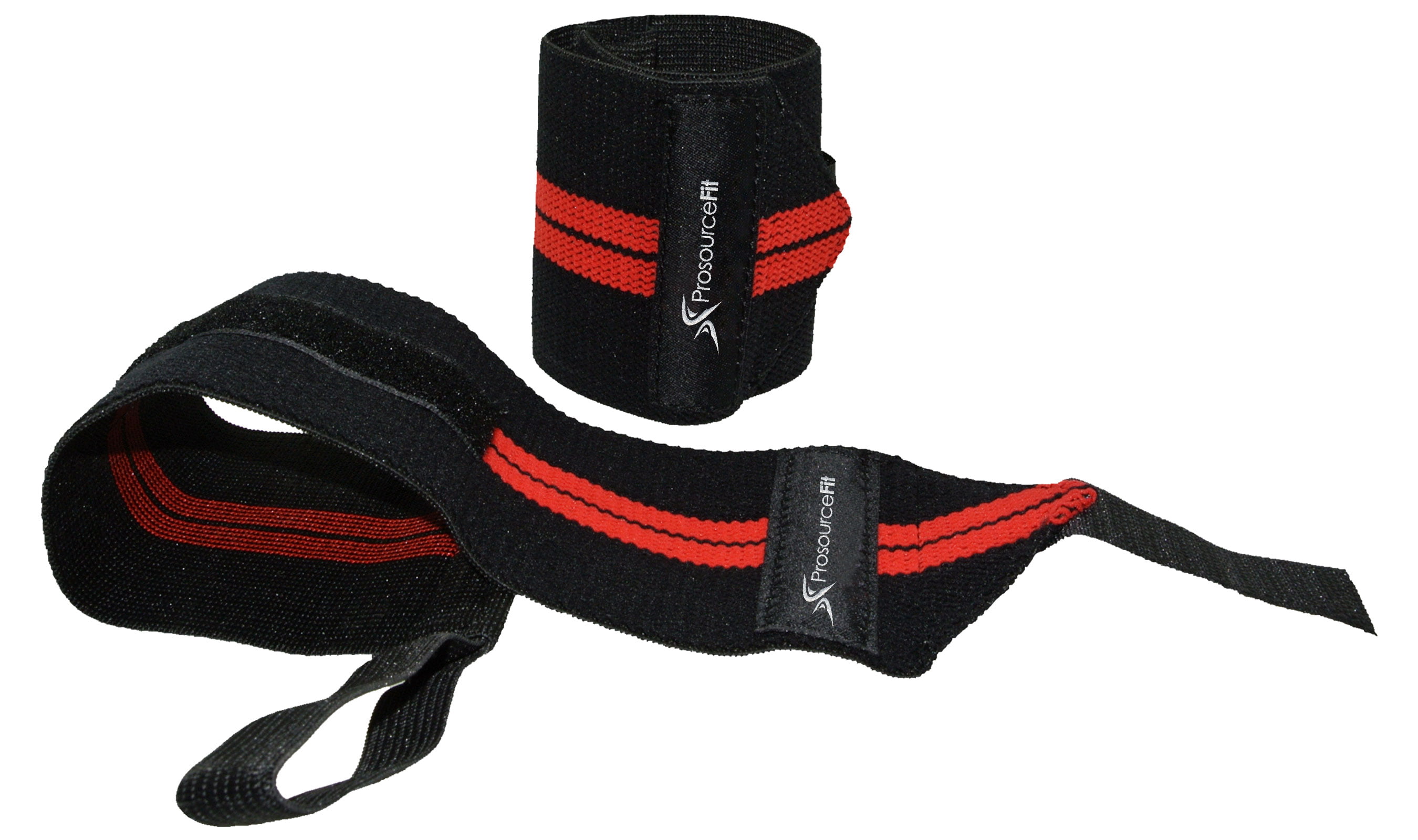 Power Lifting Wrist Wrap's Supports Gym Training Thumb Loop Pair Black/Red 12'' 