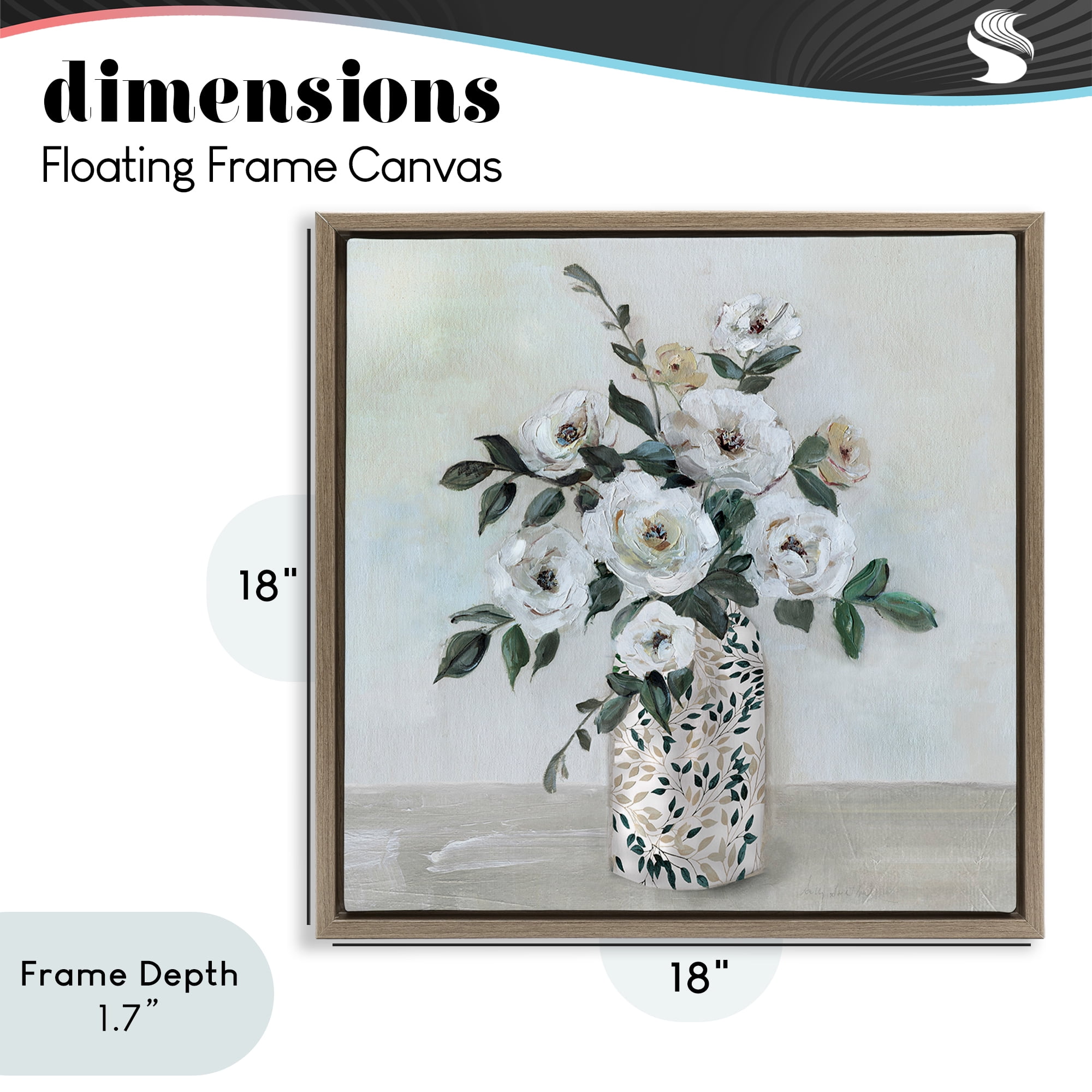 Stupell Industries Leaf Patterned Flower Vase Brown Framed Floater Canvas Wall Art, design by Sally Swatland