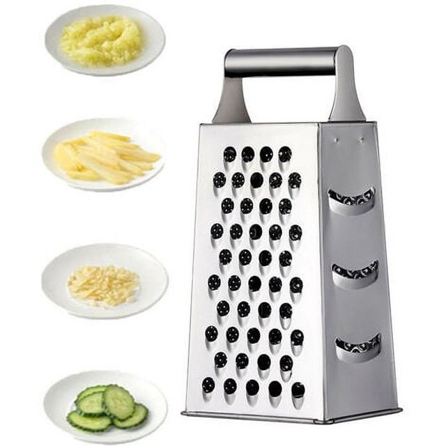 Râpe 4 côtés en Acier Inoxydable - Râpe de Cuisine pour râper grossièrement et Fine, pour Fruits, légumes, Carrottes, Fromage, Passe au Lave-Vaissellee (argent) CHAM