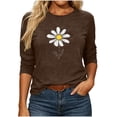 thumbnail image 2 of Dolkfu Minimalist Oversized Tshirts for Women Brown Pull-on Crew Neck 3/4 Sleeve T-Shirts Printed Casual Floral Tops Brown,S, 2 of 6