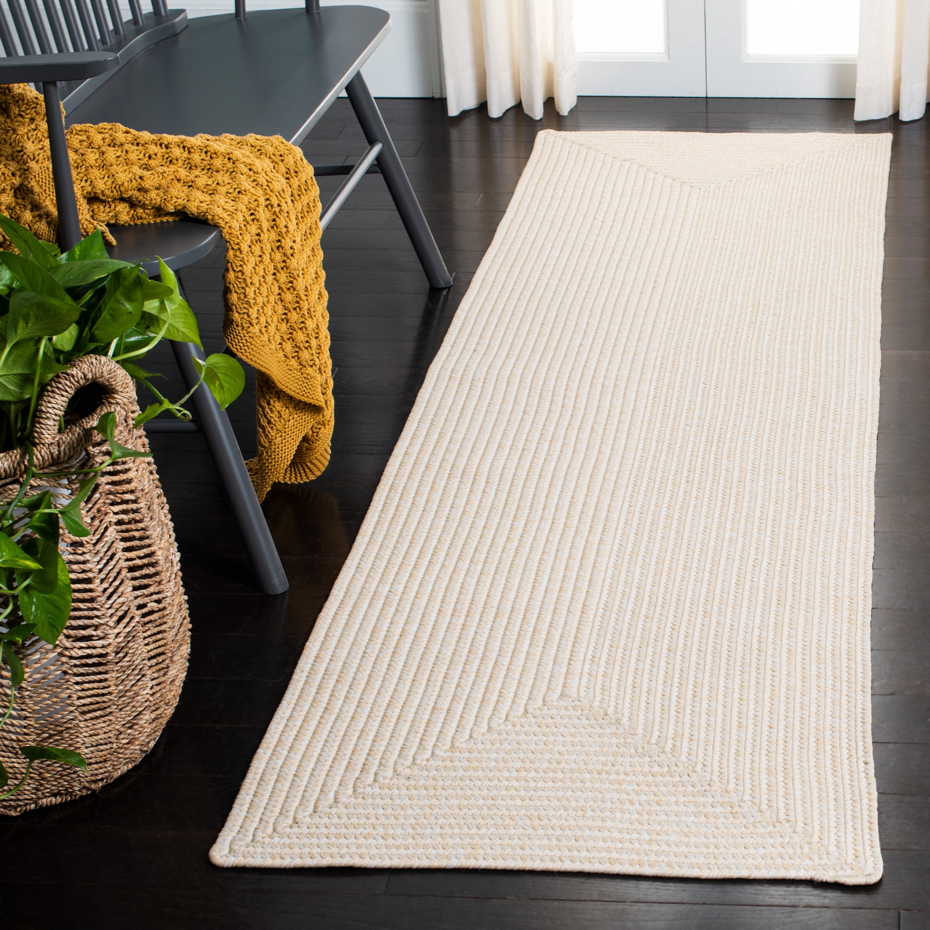 SAFAVIEH Braided Rishika Solid Machine Washable Reversible Runner Rug, Ivory/Beige, 2'3" x 14'