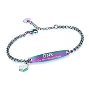 LinnaLove Simple Rolo chain Medical id bracelet for Women mixed color Stainless steel medical bracelets engraving DNR Do Not Resuscitate