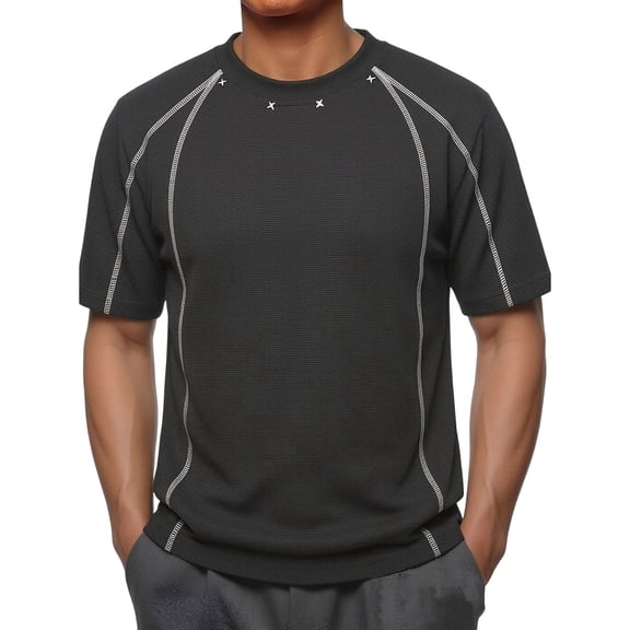 TKKCS Mens Crew Neck T-Shirts- Regular Fit Summer Contrast Stitching Casual Daily Wear Stretch Short Sleeve Tees Black Size 2XL