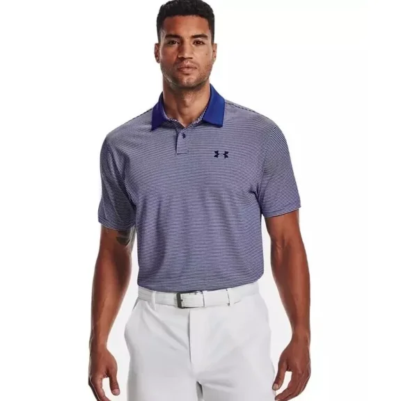 UNDER ARMOUR MEN'S PERFORMANCE STRIPE GOLF POLO - SIZE: MEN M - NAVY/LOGO-NAVY