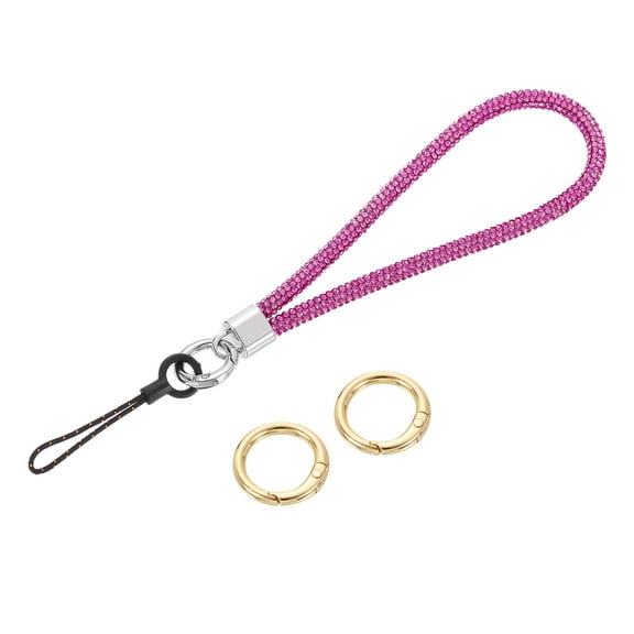 Bling Wristlet Lanyard, 5.3" Rhinestone Keychain Strap, Rose Red