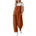 thumbnail image 2 of NMMUED Jumpsuits for Women Cotton Linen Overalls Casual Loose Sleeveless Spaghetti Strap Rompers Baggy Wide Leg Lounge Pants with Pockets Summer Wear Brick Red XXL, 2 of 6