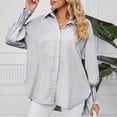 thumbnail image 2 of YYDGH Women's Striped Long Sleeve Button Down Shirt with Pocket Casual Boyfriend Blouse Tops with Smocked Cuffed Gray M, 2 of 7