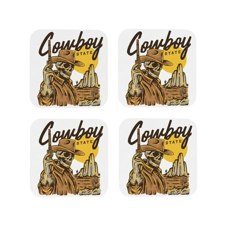 

Tideii Skull Cowboy for Leather Coasters 4 Pieces Anti-fouling and Anti-scalding Decorative Coasters Suitable for Restaurants Kitchens Coffee Shops-Square