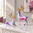 thumbnail image 2 of Clearance! 2PCS Reindeer Christmas Decor, Floral Watercolor Deer Figurines with Golden Antlers, Standing and Reclining Deer Christmas Tabletop Decorations for Home, Mantel and Shelf, 2 of 6