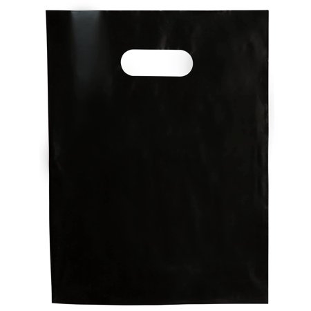 Plastic Bag with Die Cut Handle Bag 9" x 12" Black Plastic Merchandise Bags 500 Pack for Retail, Gifts, Trade Show and More