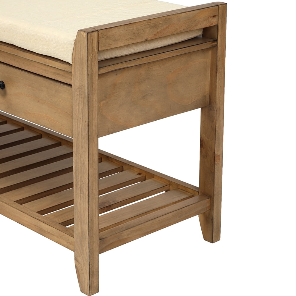 Lowestbest Shoe Rack with Cushioned Seat and Drawers, Multipurpose Entryway Storage Bench, Old Pine Lowestbest Shoe Rack with Cushioned Seat and Drawers, Multipurpose Entryway Storage Bench, Old Pine