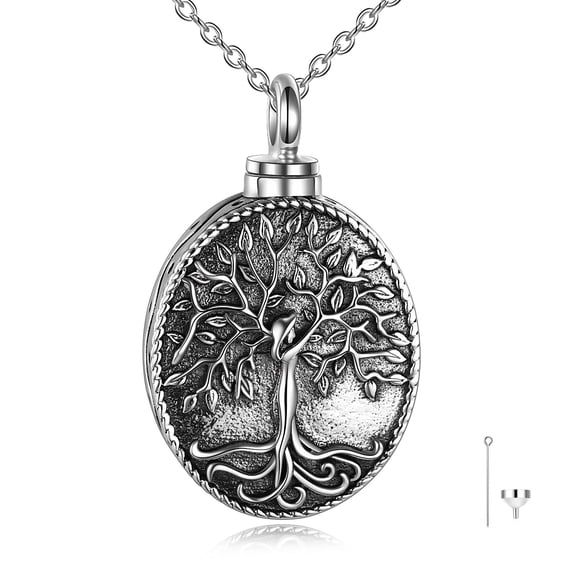 Cremation Urn Necklace for Ashes Sterling Silver Tree of Life Locket Necklace That Holds Pictures Cremation Keepsake Memorial Ash Jewelry for Women Men