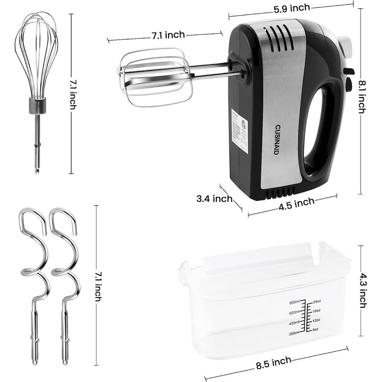 hand mixer electric, cusinaid 5-speed hand mixer with turbo handheld  kitchen mixer includes beaters, dough hooks and storage case, black 