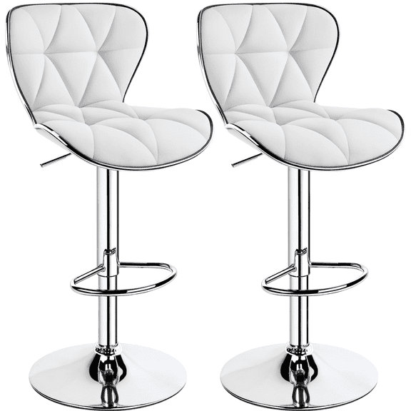 Yaheetech 2pcs Adjustable PU Leather Bar Stools, White