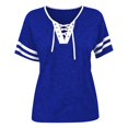thumbnail image 2 of GZWYHT Tie Dye Wash Striped Sleeve Casual T Shirt for Women, Cross Lace Up V Neck Relaxed Loose Fit Baseball Style Short Sleeve Top, Lightweight Soft Everyday Tee Blue L, 2 of 5