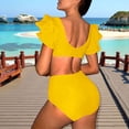 thumbnail image 5 of Yuanlook Women Bikini Set of 2Pcs V Neck Swimsuit Ruffle Sleeve Swimwear Summer Beach Swim Bathing Suits - Yellow - L, 5 of 8