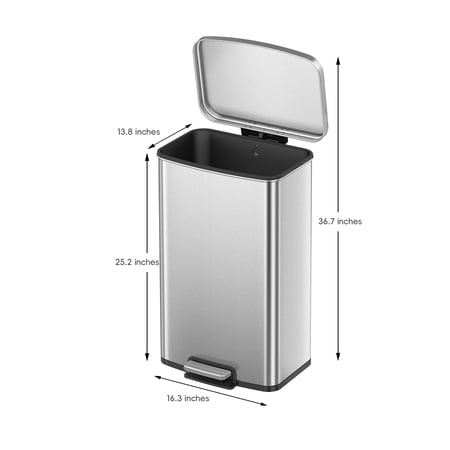 BETTER HOMES & GARDENS KITCHEN TRASH CAN, 13.2 GALLON STAINLESS STEEL STEP GARBAGE BIN WITH SOFT CLOSE LID, SILVER