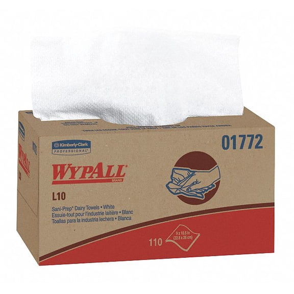WYPALL 01772 Hydroknit Disposable Towels 9" x 10-1/4", White, 110PK