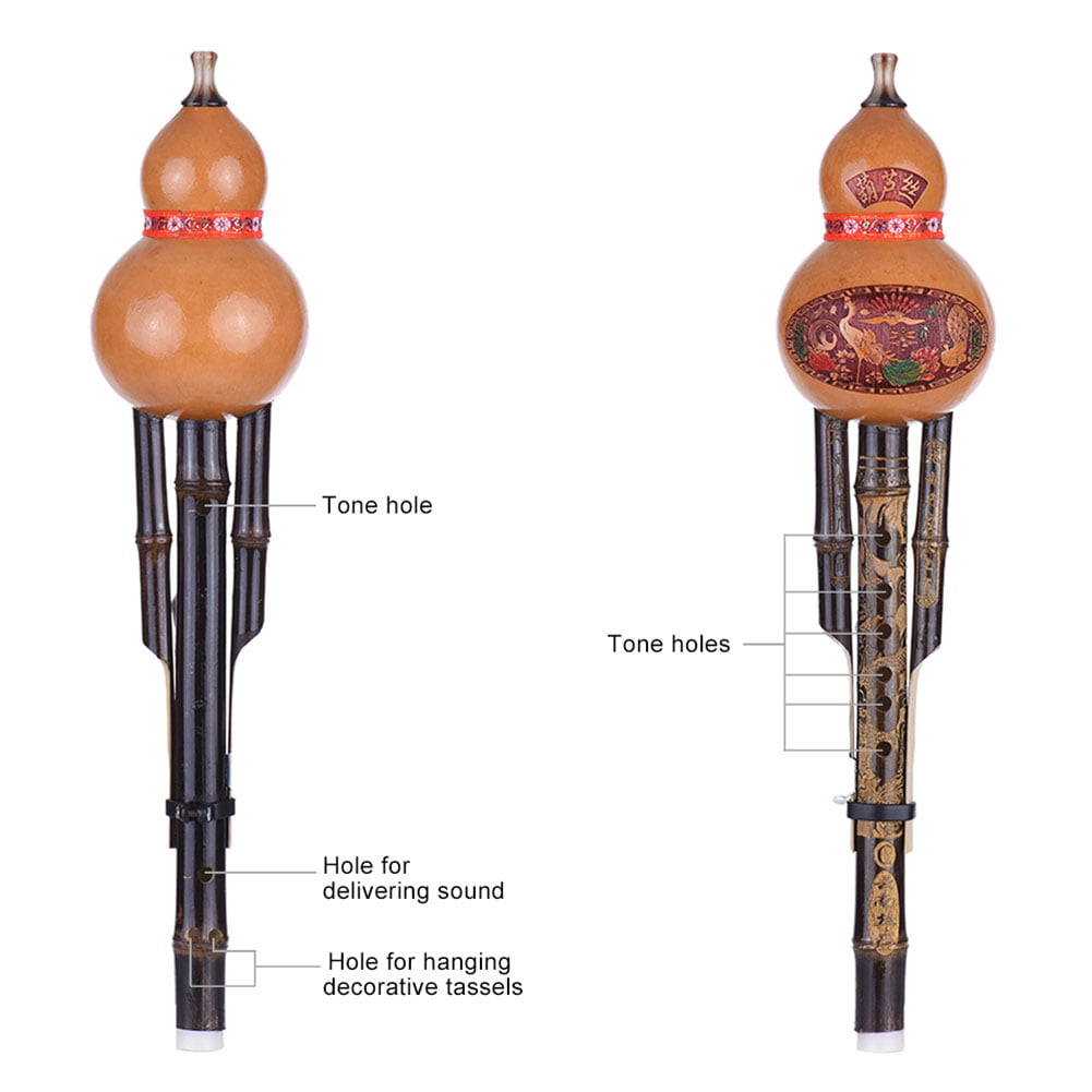 RONSHIN Newest Chinese Handmade Hulusi Gourd Cucurbit Flute Ethnic Musical Instrument C Key Bb Tone for Beginner Music Lovers Bb Tone