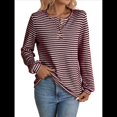thumbnail image 2 of Camiseta Informal de Punto de Larga con Cuello Redondo y Botones A Rayas para Mujer Vino Tinto XXL, 2 of 9