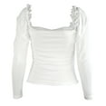 thumbnail image 5 of LGASWYX Loose Tops For Women Women'S Fashion Mesh Sheer Sleeve Square Neck Top Puff Sleeve Slim Fit Blouse Long T Shirts For Women (White,Xl), 5 of 6