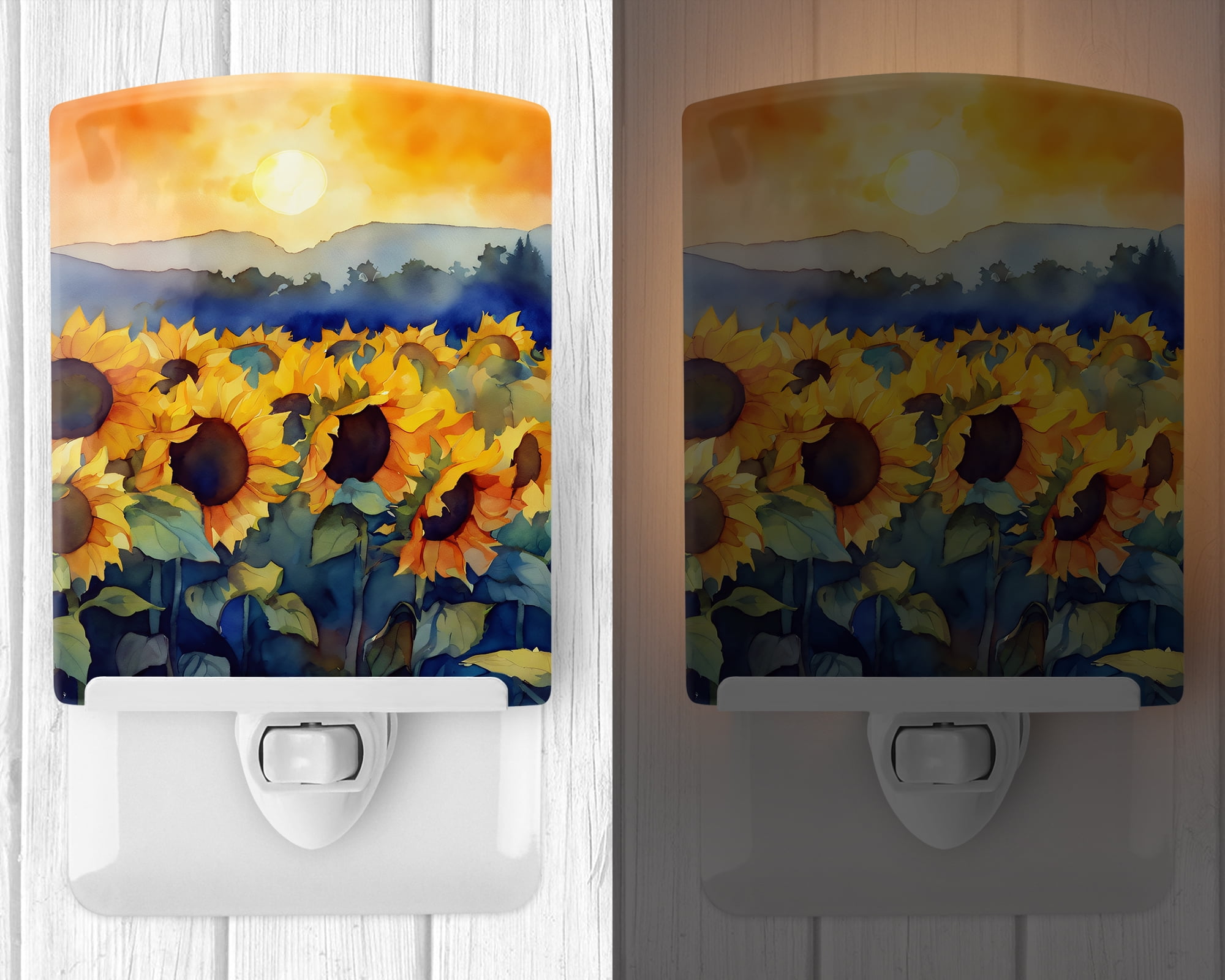 Sunflowers in Watercolor Ceramic Night Light 4 in x 6 in