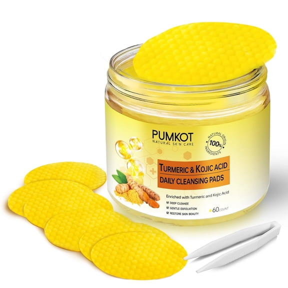 Pumkot Turmeric Kojic Acid IRF13 Cleansing Pads, Turmeric Face Scrub Pads Enriched with Kojic Acid and Turmeric, 60PCS
