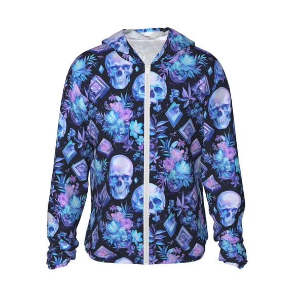Vsdgher Sweat à Capuche Imprimé Crâne Bleu Cristal pour Hommes Femmes, Manches Longues Protection Solaire Pêche Course Natation-TTG