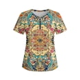 thumbnail image 6 of Htigea 1/4 Zip Pullover Tops for Women Floral Print Short Sleeve T Shirts Casual Loose Fit Summer Tees Yellow M, 6 of 6