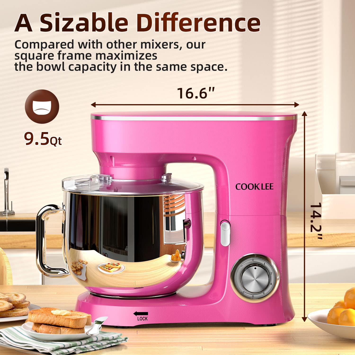 COOKLEE Stand Mixer, 9.5 Qt. 660W 10-Speed for Most Home Cooks, SM