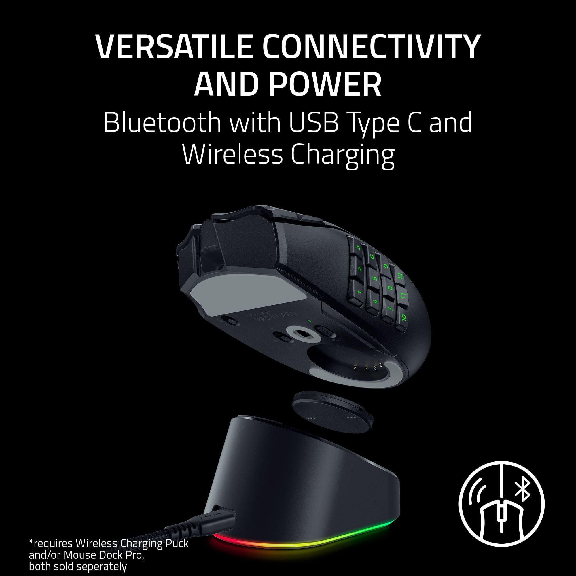 Razer Naga V3 Pro Wireless MMO Gaming Mouse with Swappable Side Plates, Black