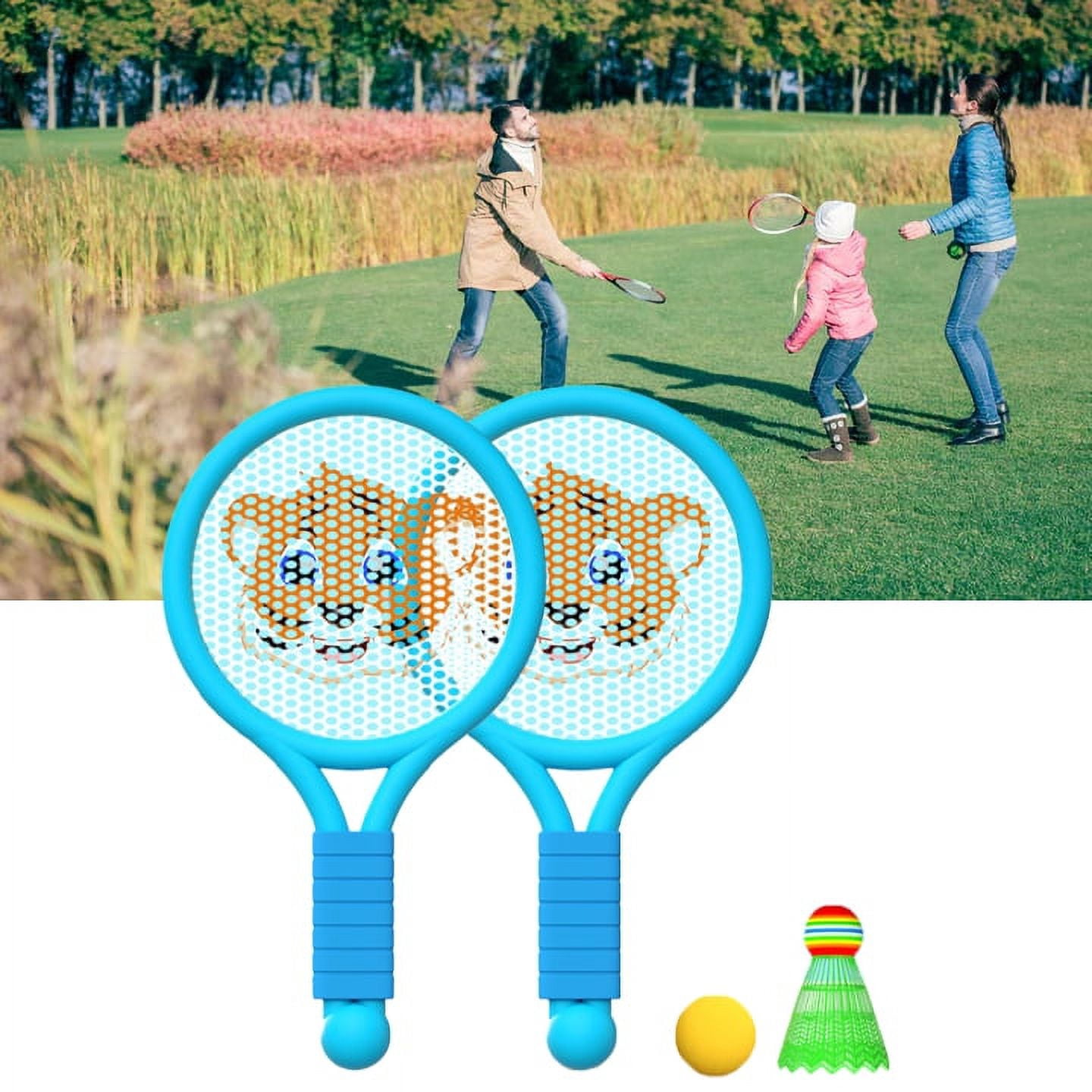 Fun Racket Toy for 3-7 Year Old Boys & Girls - Indoor/Outdoor Play Lightweight Blue Tiger Badminton Set for Kids