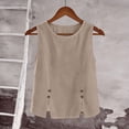 thumbnail image 4 of Husipze Women's Cotton Crew Neck Sleeveless Tank Top with Side-Button Slit Summer Casual Trendy Crop Tanks 2026 Khaki M, 4 of 9