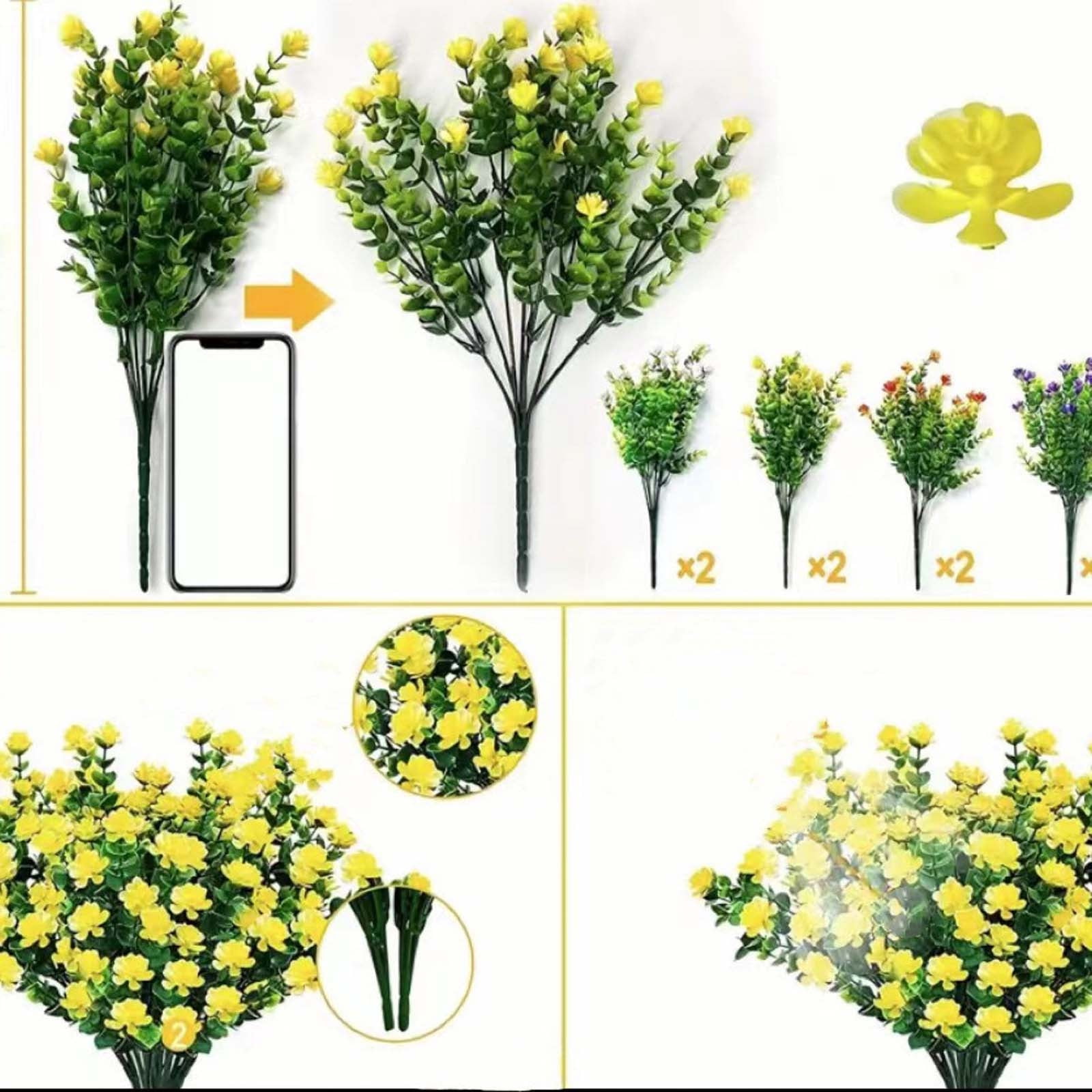 Hvmvliv Artificial Flowers Artificial Flowers 1 Bundles Fake Flowers Faux Plastic Plants for Home Decorations Outdoor Porch Flowerpot Artificial Flower Yellow