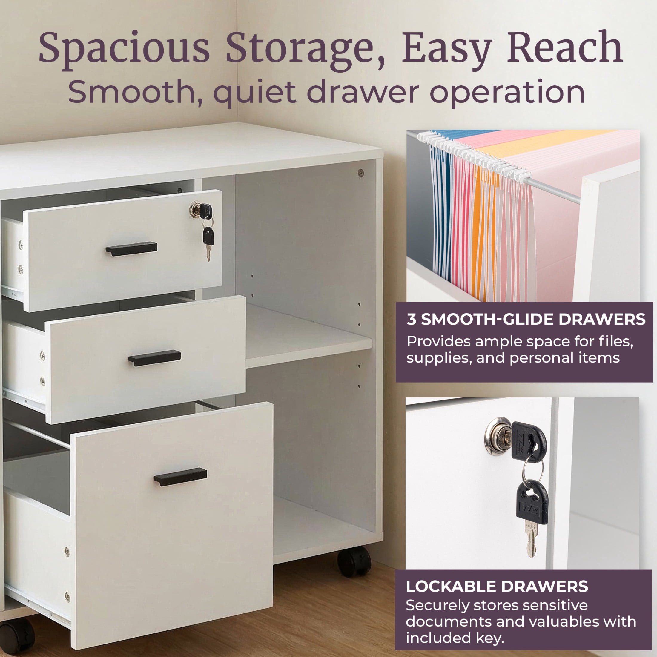 Lavish Home 3 Drawer File Cabinet with 3 Storage Drawers and Adjustable Shelf (White)